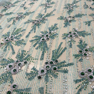 Tela de Encaje de Lujo con Cuentas Bordadas a Mano, 100% Poliéster, Ancho Personalizado para Vestidos - Precio Directo de Fábrica al por Mayor - Product Image 1