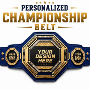 Cinturón de Campeonato de Lucha Libre Personalizado, Cuero PU Azul, Placas Octagonales Doradas, Logotipo Personalizado, Adorno de Diamantes, Cinturón de Campeonato Personalizado - Product Image 1