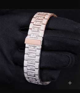 Luxury Men's Sterling Silver <b>Mechanical</b> <b>Watch</b> with Diamond Bezel and Bracelet 42mm Analog Chronograph <b>Watch</b> for Mens - Product Image 4
