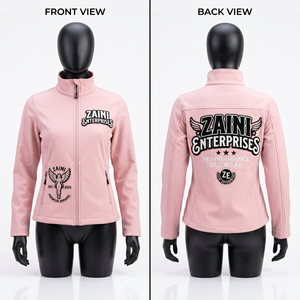 Chaqueta Softshell Premium para Mujer, 94% Poliéster, 6% Elastano, 320 GSM, Diseño de Paneles Rosa Claro, Logotipo Bordado Personalizado, OEM - Product Image 1