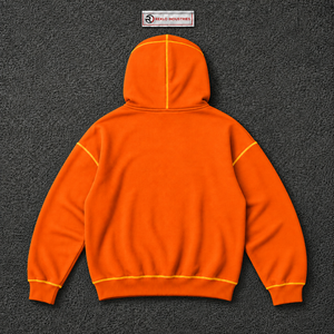 Sudadera con capucha gótica naranja con cremallera, costuras en contraste amarillas, estilo urbano oversize, logo bordado, unisex, personalizada, moda punk, casual - Product Image 6