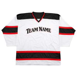 Camiseta de Hockey sobre Hielo Sublimada Personalizada en Blanco, Negro y Rojo, Uniforme de Hockey Profesional con Nombre del Equipo, Camiseta Deportiva Transpirable para Hombre - Product Image 1