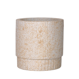 Jardinière en ciment beige moucheté avec des rainures verticales, base arrondie, trou de drainage, durable, légère, style rustique et moderne - Product Image 3