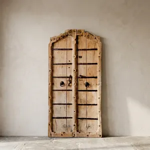 Porte double en bois vintage de style Madras indien avec ferrures métalliques antiques, bois recyclé rustique, décoration traditionnelle Darwaza - Product Image 6