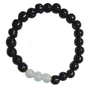 Crystal <b>bracelet</b> Black Obsidian & <b>Opal</b> Round Beads <b>Bracelet</b> 8mm Stone Gemstone Fashion Men and Women Gift Energy - Product Image 1