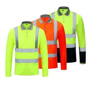 T-shirt de travail haute visibilité en polyester personnalisé, orange, manches longues, unisexe - Product Image 1