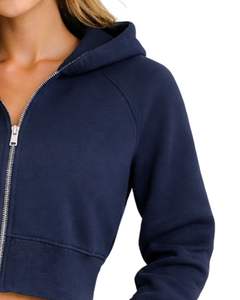 Sudadera Corta con Cremallera para Mujer, Manga Larga, Informal, de Felpa Suave, Estilo Urbano, Color Azul Marino, Moda Otoño Invierno - Product Image 4