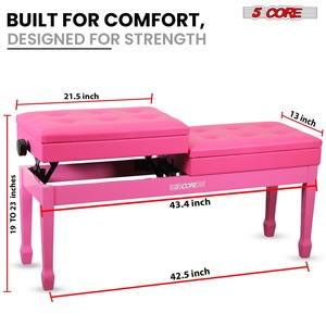 5 Core Duet Piano <b>Bench</b> 3.5 Inch Padded <b>Cushioned</b> Stool Wooden Heavy Duty Musician Chair w Storage - Product Image 2