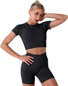 Ensemble de yoga pour femmes : short taille haute, pantalon d'exercice, soutien-gorge de sport, 2 pièces, longueur genou, boutonné, été, polyester/coton - Product Image 3