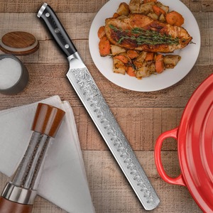 Cuchillo de chef de acero de Damasco con mango de madera, hoja recta y espesa, cuchillo de cocina - Product Image 1