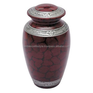 Fabricant indien d'urne funéraire en aluminium massif gravée en rouge pour adultes pour les funérailles par Ambience Lifestyle - Product Image 1