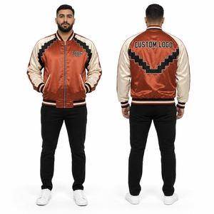 Veste en satin pour homme colorblock, personnalisable en gros, avec poignets et ourlet à boutons-pression, fermeture éclair intégrale, poches zippées, réversible, contrastante, unie, broderie - Product Image 2