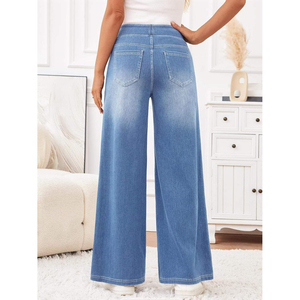Pantalones Vaqueros Anchos de Cintura Alta para Mujer, Elásticos, Cómodos, Casuales, para Otoño - Product Image 4