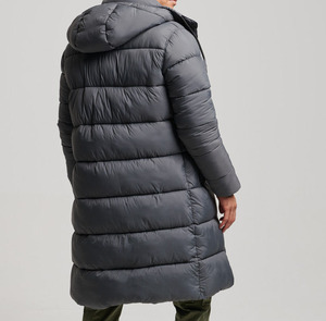 Long <b>Quilted</b> Winter Jacket With Fur Trim Hood Full Sleeves Zipper Closure Solid Color Polyester Shell Thick Warm Coat - Product Image 2