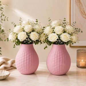 Vase à fleurs en métal à surface plane, couleur rose, design élégant pour une présentation sur table, vase léger pour utilisation sur balcon - Product Image 3