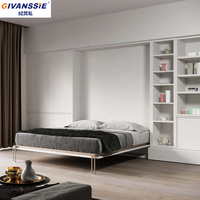 Lit mural convertible moderne en bois avec meuble TV intégré, étagère et armoire de rangement pliable pour optimiser l'espace, idéal pour les condos et les maisons.