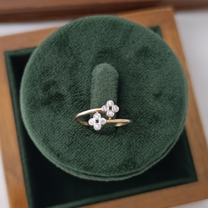 Namivaa Vmg46 18ct Gold Cubic Zirconia Double Flower <b>Open</b> <b>Ring</b> Women Elegant Minimal Floral Design Wedding Party Daily Wear Fine - Product Image 3