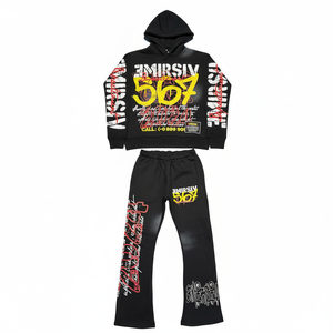 Ensemble de survêtement unisexe EMIRSIV bleu à capuche, respirant, épais, manches longues, imprimé, taille élastique, style streetwear, en coton, pour adulte, été - Product Image 2