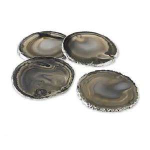 Sous-verres en bambou en résine époxy personnalisés avec accents de pierre naturelle et de paillettes dorées pour la décoration de table et la protection des boissons - Product Image 3