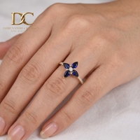 Bague de fiançailles en or massif 14 carats avec diamant de laboratoire et saphir bleu de laboratoire certifié IGI, bijoux fins de luxe pour femmes