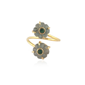 Minimalist melon shape multi gemstone <b>adjustable</b> <b>ring</b> handcraft wholesale 18k gold plated prong setting carving jewelry for gift - Product Image 2