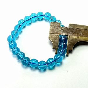 Bracelet rond en obsidienne aqua marine Feng Shui fait main pour hommes et femmes, perles rondes de 8 à 10 mm, bijoux de mode énergétiques - Product Image 5