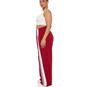 Pantalones Deportivos de Mujer con Rayas Rojas y Blancas, Corte Holgado, Casuales, con Bolsillos, de Algodón Tejido Transpirable, para Primavera, con Capucha - Product Image 4