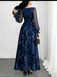 Woman's Floral Maxi <b>Dress</b> Full Sleeves <b>Dress</b> Square Neck A Line Long <b>Dress</b> for Party Holiday - Product Image 3