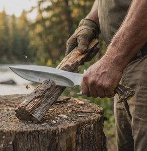 Cuchillo de Bolsillo para Camping Hecho a Mano en Acero al Carbono con Mango Ergonómico de Cuero |   Herramienta Utilitaria de Grado Industrial para Exteriores, 14 cm de Longitud Total - Product Image 2