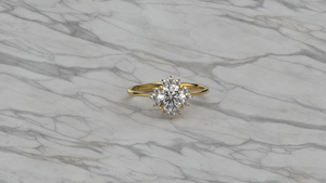 Bague de fiançailles solitaire pour femme en or plaqué 18K 14K, avec halo étoilé et diamant de laboratoire taille brillant rond, bijoux fins - Product Image 5