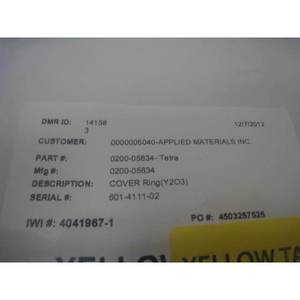 AMAT 0200-05634 Tetra, COVER RING Y203, CHIP ON EDGE - อุปกรณ์และชิ้นส่วนเซมิคอนดักเตอร์ระดับโลกที่เชื่อถือได้ - Product Image 1
