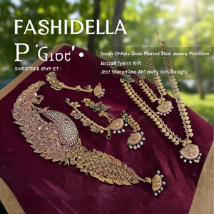South Indian Gold-Plated Steel Jewelry Set with Peacock Design - Product Image 3