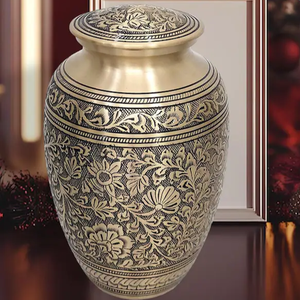 Brass Engraved Cremation Urn Adult <b>Memorial</b> Cremation Urn Floral Pattern Burial <b>Keepsake</b> Vessel Custom Design - Product Image 5