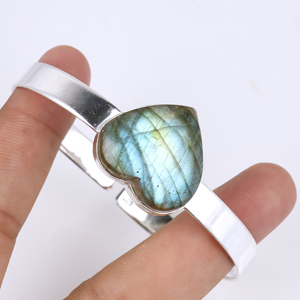 Top Natural Labradorite Heart Shape <b>Bracelet</b> 925 Sterling <b>Silver</b> Plated Adjustable <b>Cuff</b> <b>Bracelet</b> for Women Handmade Jewelry - Product Image 1