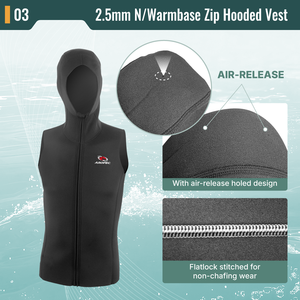 Aropec Gilet à capuche en néoprène Warmbase 2,5 mm, fermeture éclair frontale, super extensible, sous-vêtement thermique, haut de combinaison de plongée OEM/ODM - Product Image 4