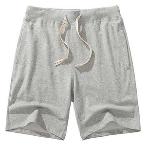 Shorts Bermuda pour homme en coton gris uni, à cordon de serrage, décontractés, tricotés, taille mi-haute, respirants - Product Image 2
