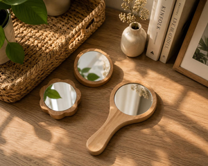 Ensemble de miroirs de maquillage portatifs en bois faits à la main, miroirs de vanité ronds décoratifs en bois naturel, miroir de coiffeuse en bois, décoration d'intérieur, cadeau - Product Image 3