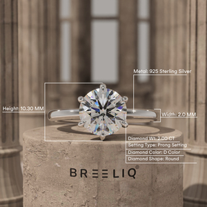 Bague de fiançailles classique en or blanc 14 carats avec diamant rond de 2 carats, solitaire à 6 griffes, fournisseur OEM ODM - Product Image 2