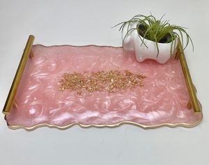 Premium Resin Decorative Platter With Golden Handles For Wedding Party Dining And Luxury <b>Table</b> Presentation Use - Product Image 1