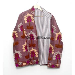 Veste Cotrise brodée à la main, col mandarin, design vintage, écologique, séchage rapide, respirante, doublure en coton, printemps automne - Product Image 6
