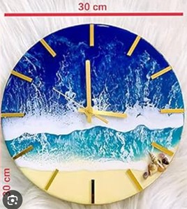 Horloge murale ronde en résine Océan, silencieuse, à quartz, affichage analogique à aiguilles, lumineuse, décoration artistique moderne de style côtier pour salon et chambre d'amis - Product Image 5
