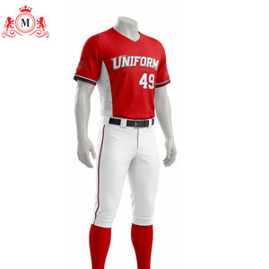 Red Baseball Uniform Set With <b>White</b> Pants And <b>Socks</b> Number 49 Silk Screen Printing Breathable Polyester For Adults <b>Men</b> - Product Image 4