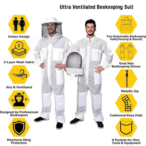 Ultra Ventilated 3-Layer Mesh Beekeeping Suit Sting Proof Professional Apiary Suit with Dual Veils & Goatskin Gloves - Product Image 3