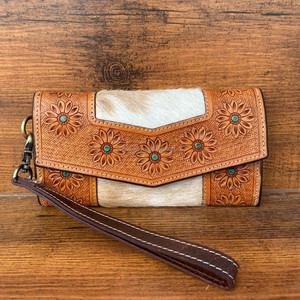 Pochette portefeuille à sculpter usinée à la main portefeuille en cuir de vachette élégant multi-usages embrayages en cuir occidental pour femmes - Product Image 3