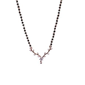 Collier Mangalsutra en argent sterling plaqué or rose avec perles noires, fait main, délicat, classique, certifié par un tiers, pour femme - Product Image 1