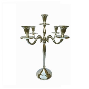 Ornate retro style five arm silver <b>candelabra</b> featuring smooth flared cups, available at wholesale prices. - Product Image 1