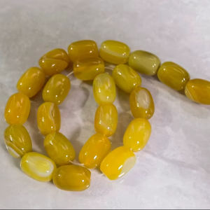 Perles de pierres précieuses en agate jaune rayée naturelle, forme baril épais, pour la création de bijoux DIY - Product Image 1