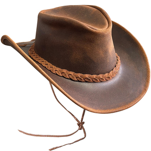 Brown Leather Cowboy <b>Hat</b> with Braided Band Adjustable Unisex Outdoor Casual Style Adult Four Seasons - Product Image 3
