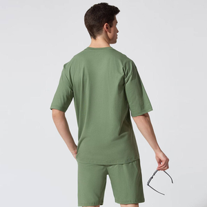 New Fashion Summer Men's Casual 2-Piece 100% Cotton Solid Pattern Quick Dry Breathable T-Shirt and Shorts <b>Set</b> - Product Image 2