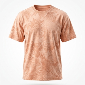 เสื้อยืดแขนสั้นผู้ชาย ลายมัดย้อม คอกลม ผ้าถัก สวมใส่สบาย สีชมพูอมส้ม - Product Image 1